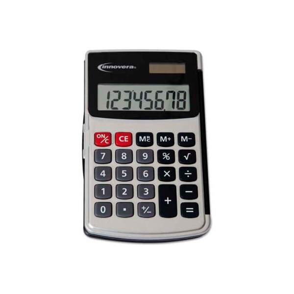 Innovera Innovera Handheld Calculator, Hard Flip Case, 8-Digit LCD, Dual Power, Silver 15922 - main